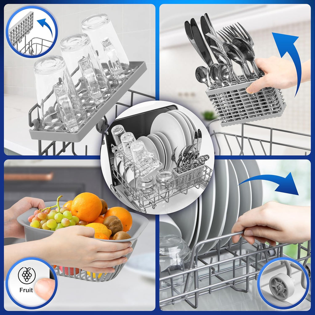 SEDOL Table Top Dishwasher No Plumbing Required 5L Built-In Water Tank Compact Countertop Dish Washer with 8 Wash Cycles and Fruit Wash Feature 950W Portable Mini Dishwasher for Renters RVs and Small Kitchens