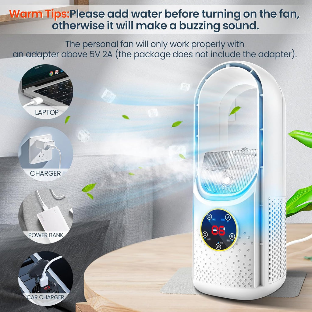 SEDOL Bladeless Portable Air Conditioner Mini USB Evaporative Air Cooler with 6 Wind Speeds and 6H Timer Silent Desktop Cooling Fan for Bedroom Office and Personal Travel