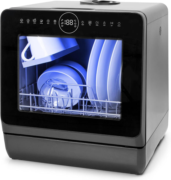 SEDOL Table Top Dishwasher No Plumbing Required 5L Built-In Water Tank Compact Countertop Dish Washer with 8 Wash Cycles and Fruit Wash Feature 950W Portable Mini Dishwasher for Renters RVs and Small Kitchens