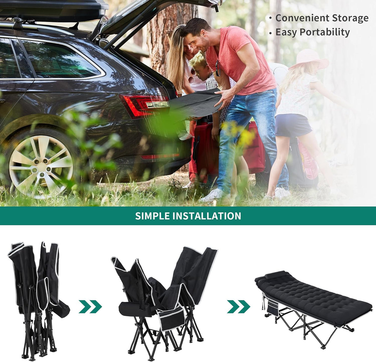 SEDOL Heavy-Duty Folding Camping Bed for Adults | 250KG Load Capacity Sturdy Camp Cot with Extra Thick Removable Mattress | Double-Layer 1200D Oxford Fabric Sleeping Bed for Travel Office and Outdoor