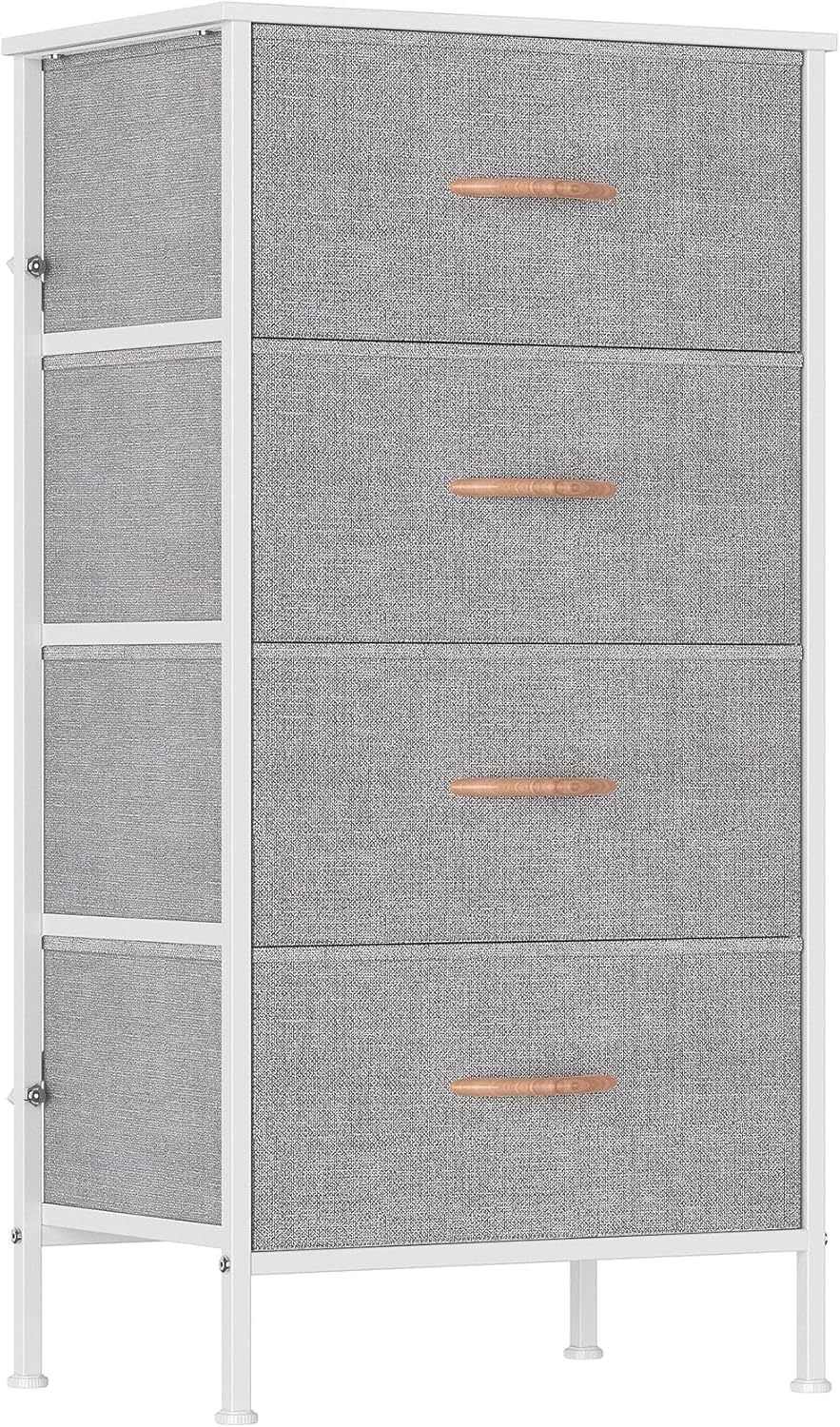 SEDOL 4 Drawer Fabric Chest of Drawers Slim Bedroom Storage Organizer Unit with Wood Top and Anti-Tip Safety System Narrow Tallboy Dresser for Kids Room Hallway and Small Spaces