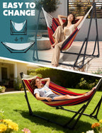 SEDOL 2-in-1 Hammock & Hanging Chair with Foldable Stand | Portable Freestanding Steel Frame Set | Heavy-Duty 200kg Capacity | Breathable Cotton Blend Hammock & Swing Chair for Indoor and Outdoor Relaxation