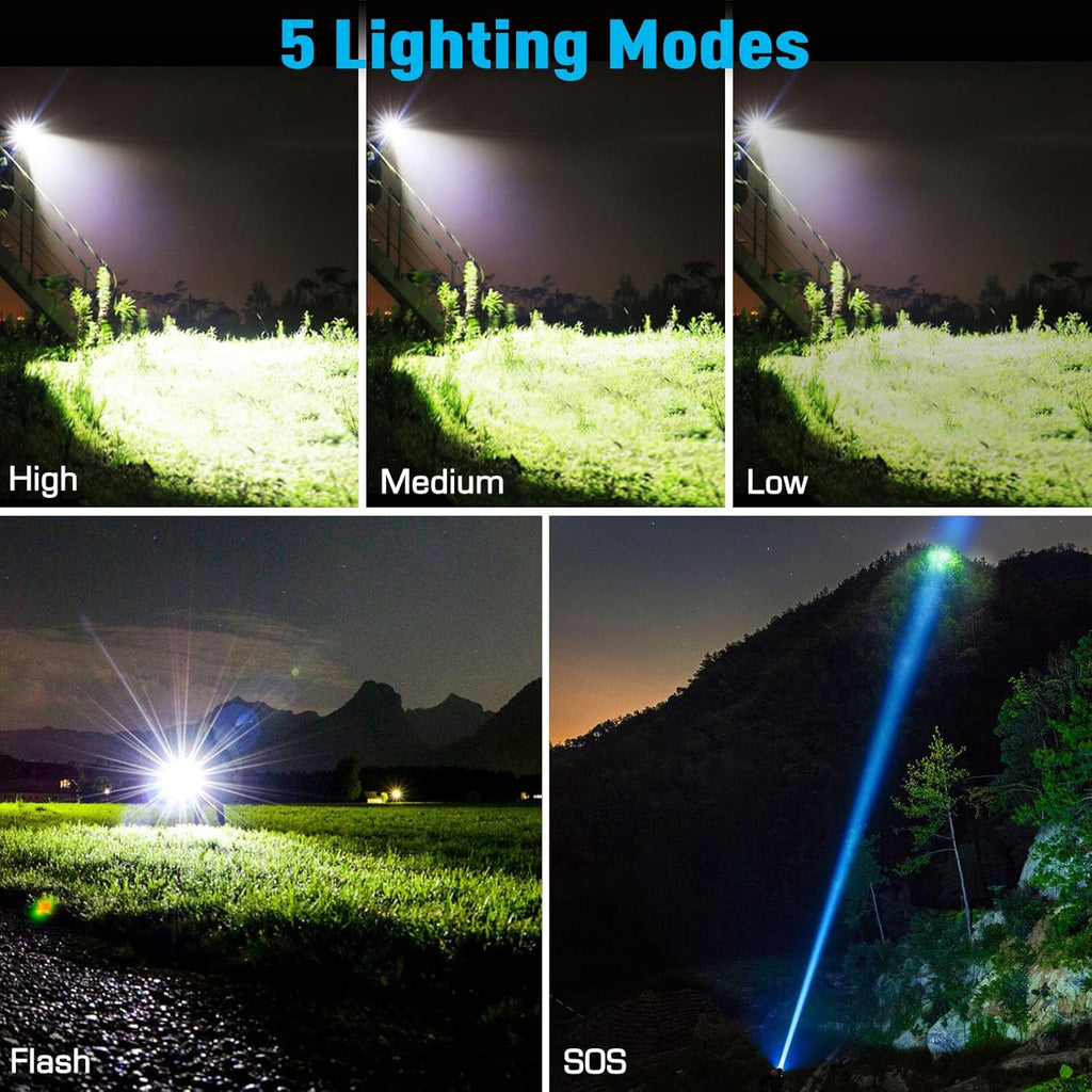 SEDOL 2-Pack Ultra-Bright Rechargeable LED Torches | High-Powered XHP70.2 Chip with 5000mAh Emergency Power Bank | IPX7 Waterproof & 1000m Zoomable Beam | Professional Tactical Torch Set for Camping and Emergencies