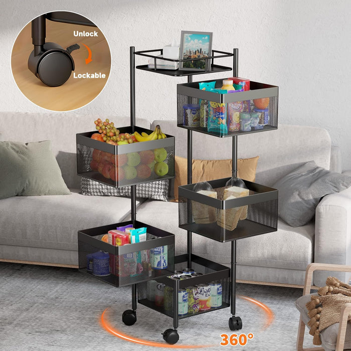 SEDOL 6-Tier Rotating Kitchen Storage Trolley | 94cm Floor Standing Metal Fruit & Vegetable Basket | 180° Swing-Out Mesh Bins with Wheels for Pantry Bathroom and Office