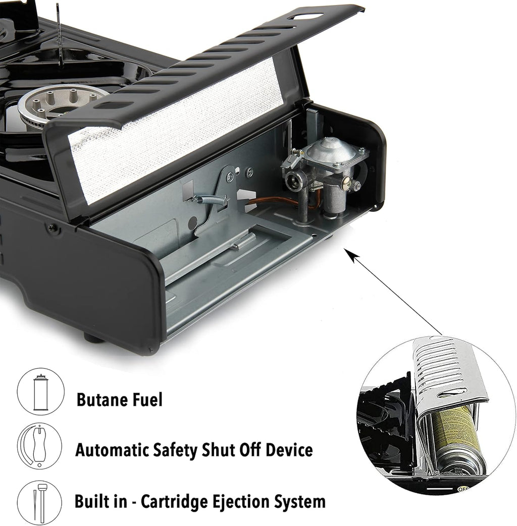 SEDOL 2-Burner Portable Camping Stove | High-Power 5kW Double Gas Cooker with Piezo Ignition | Lightweight Alloy Steel Design with Protective Carry Case for Festivals Camping and Outdoor Cooking
