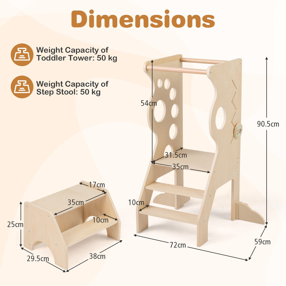 SEDOL 2-in-1 Montessori Convertible Learning Tower & Weaning Table Set with Nested 2-Step Stool, Removable Safety Bars and Integrated Line-Tracking Game