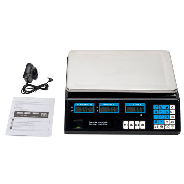 30–40kg  Digital Price Computing Scale – Vegetable & Retail Weighing Scale with Backlit LCD Display, 5g Precision & UK Plug – Silver & Black