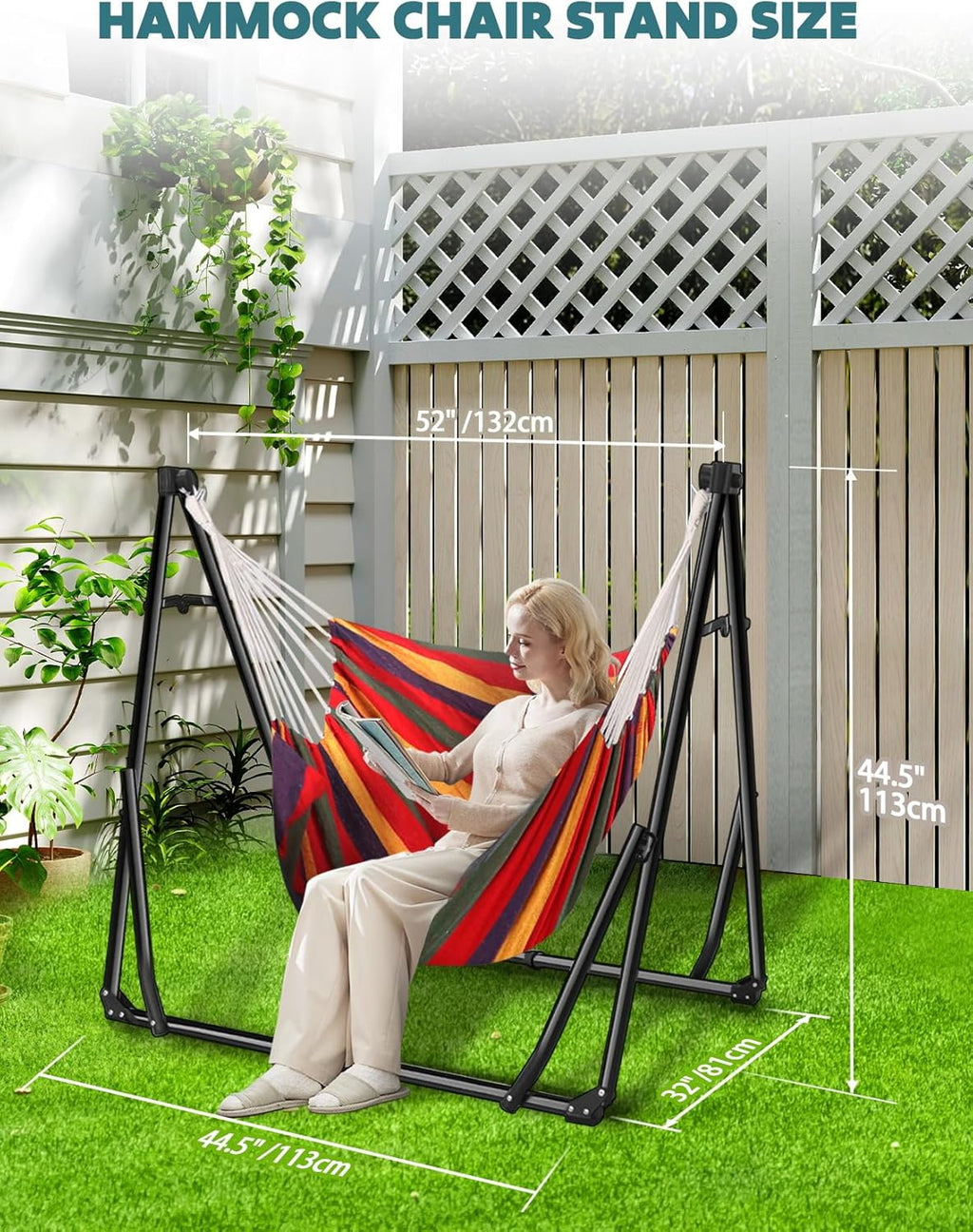 SEDOL 2-in-1 Hammock & Hanging Chair with Foldable Stand | Portable Freestanding Steel Frame Set | Heavy-Duty 200kg Capacity | Breathable Cotton Blend Hammock & Swing Chair for Indoor and Outdoor Relaxation