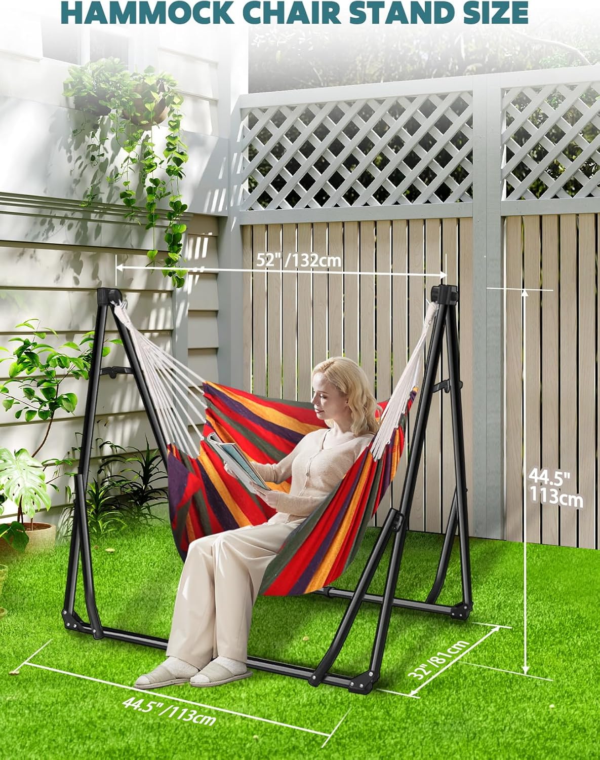 SEDOL 2-in-1 Hammock & Hanging Chair with Foldable Stand | Portable Freestanding Steel Frame Set | Heavy-Duty 200kg Capacity | Breathable Cotton Blend Hammock & Swing Chair for Indoor and Outdoor Relaxation