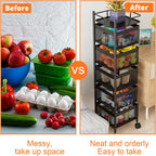 SEDOL 6-Tier Rotating Kitchen Storage Trolley | 94cm Floor Standing Metal Fruit & Vegetable Basket | 180° Swing-Out Mesh Bins with Wheels for Pantry Bathroom and Office