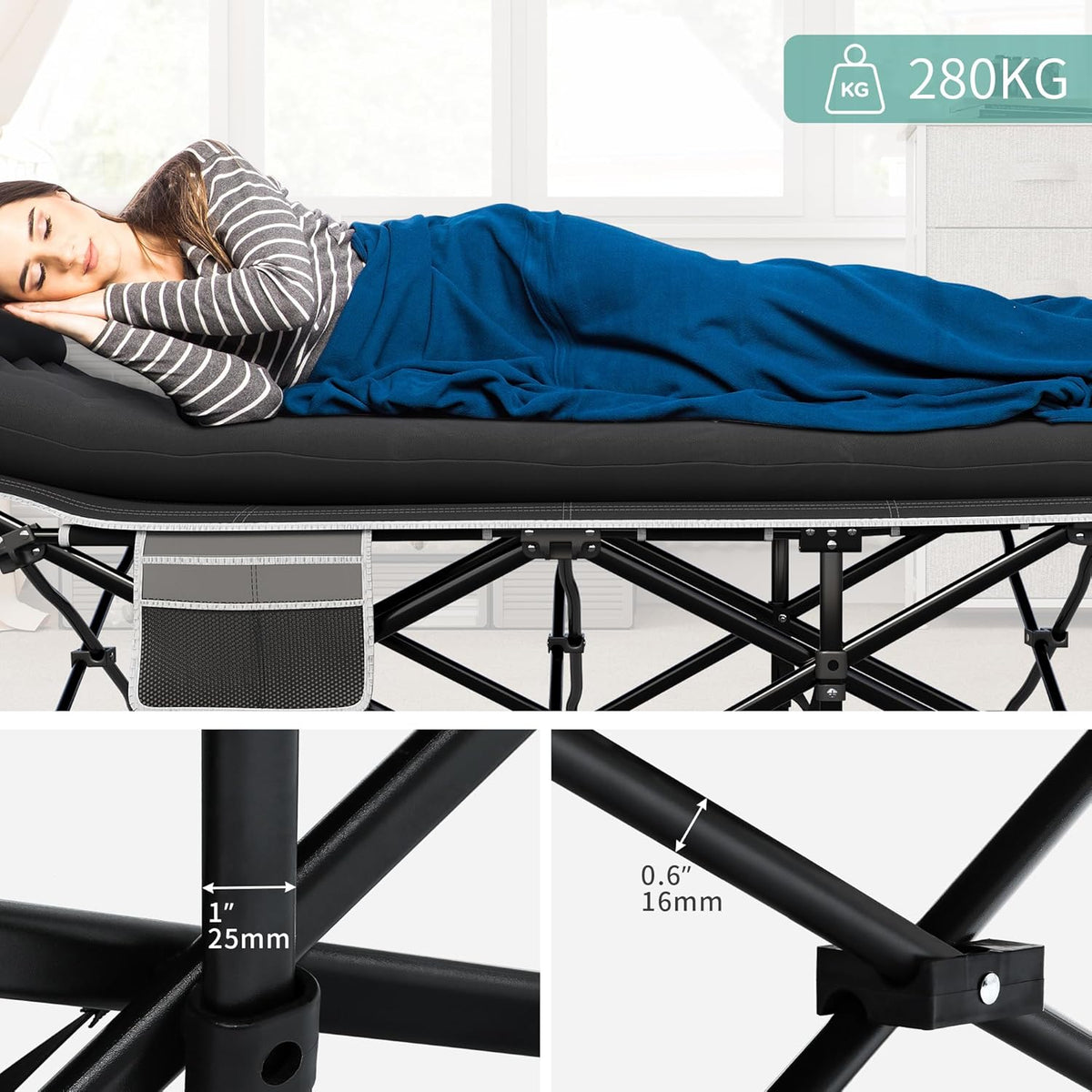SEDOL Heavy-Duty Folding Camping Bed for Adults | 250KG Load Capacity Sturdy Camp Cot with Extra Thick Removable Mattress | Double-Layer 1200D Oxford Fabric Sleeping Bed for Travel Office and Outdoor