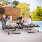 SEDOL Reclining Sun Lounger Set of 2 | 5-Position Adjustable Folding Garden Bed with Sponge-Filled Mattress | Heavy Duty 330lb Capacity Sunbeds with Headrest and Side Storage Pocket Gray