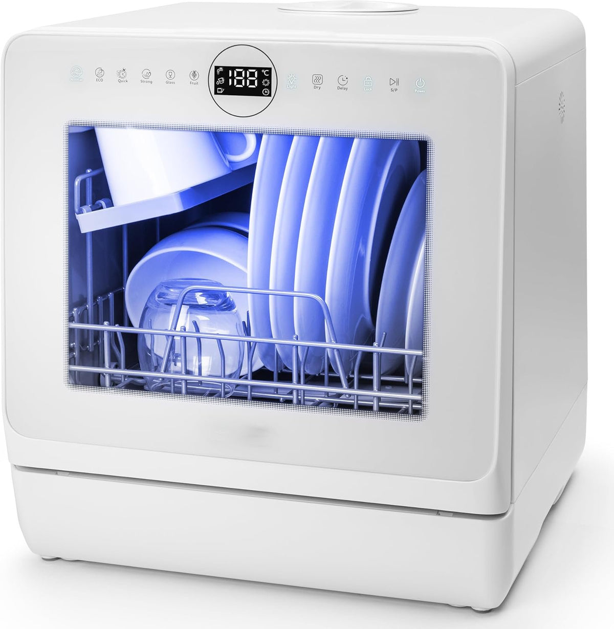 SEDOL Table Top Dishwasher No Plumbing Required 5L Built-In Water Tank Compact Countertop Dish Washer with 8 Wash Cycles and Fruit Wash Feature 950W Portable Mini Dishwasher for Renters RVs and Small Kitchens