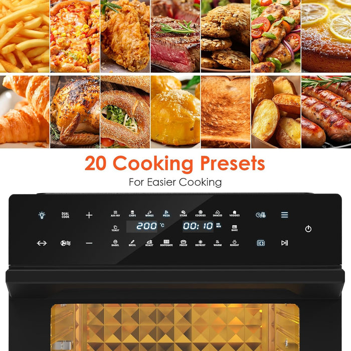 SEDOL 30L Air Fryer Oven XXL with Rotisserie 1800W Digital Countertop Convection Oven 20 Cooking Presets 360° Hot Air Circulation 9 Accessories Included for Whole Chicken and 13 Inch Pizza Black
