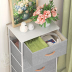 SEDOL 4 Drawer Fabric Chest of Drawers Slim Bedroom Storage Organizer Unit with Wood Top and Anti-Tip Safety System Narrow Tallboy Dresser for Kids Room Hallway and Small Spaces