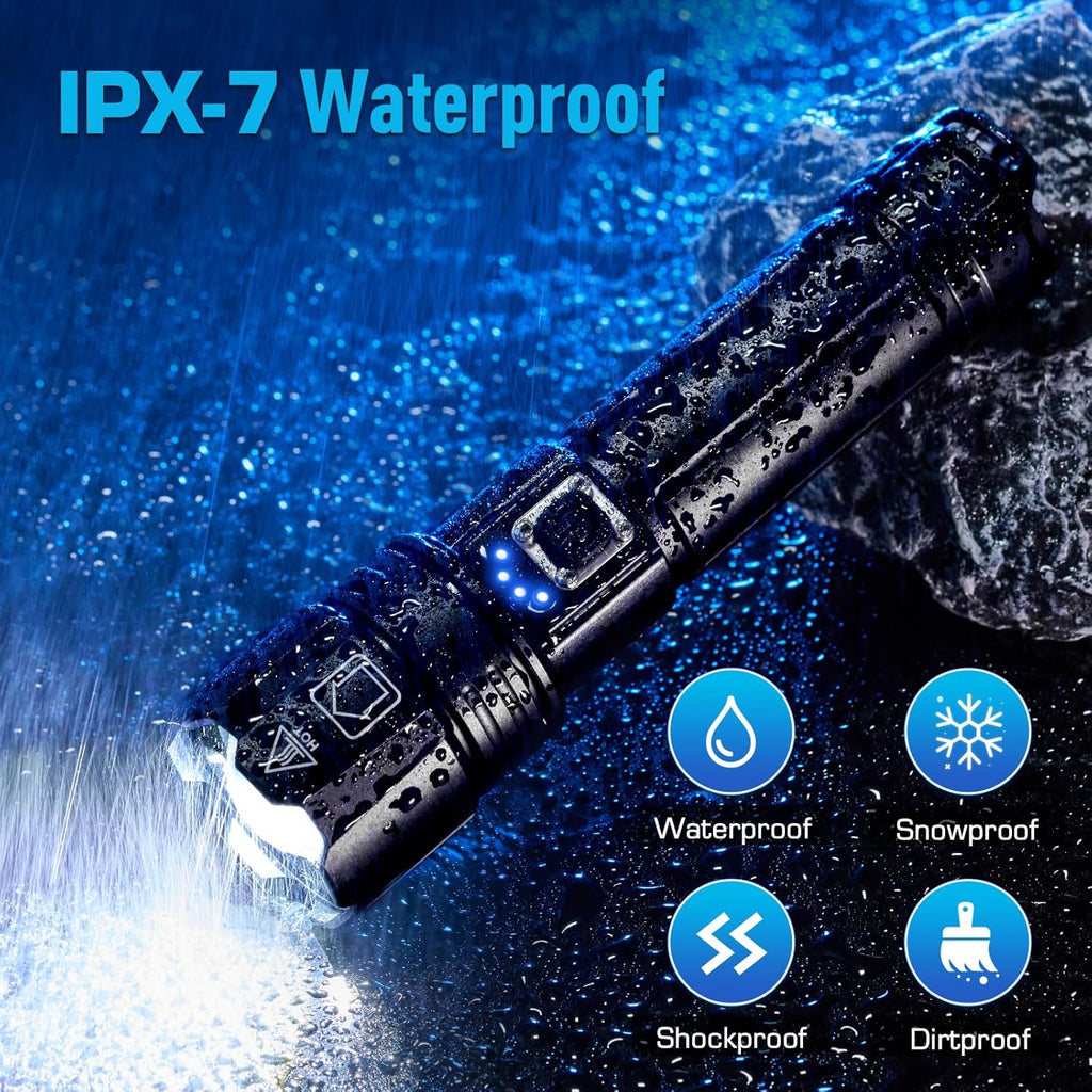 SEDOL 2-Pack Ultra-Bright Rechargeable LED Torches | High-Powered XHP70.2 Chip with 5000mAh Emergency Power Bank | IPX7 Waterproof & 1000m Zoomable Beam | Professional Tactical Torch Set for Camping and Emergencies