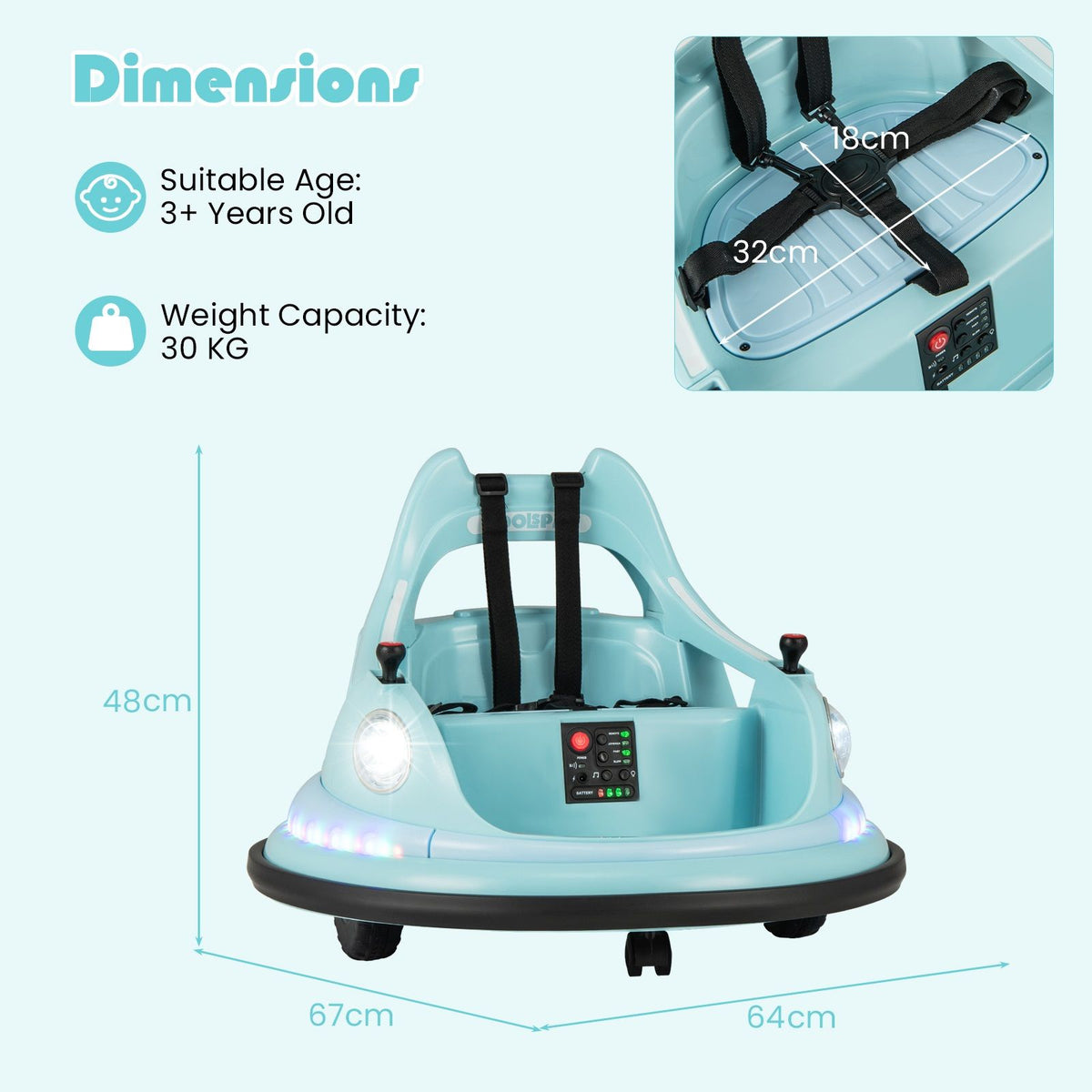 SEDOL 12V High-Performance Kids Bumper Car with 5-Point Safety Harness 360° Zero-Turn Dual Joysticks and 5-Mode LED Light Show – 12V Powered for Ages 3+