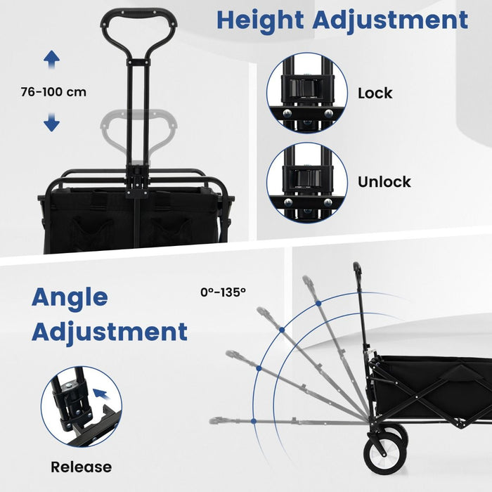 Heavy Duty Camping Garden Cart with Adjustable Handle and Drink Holders