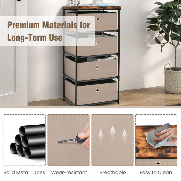 4-Tier Fabric Dresser with Drawers and Metal Frame