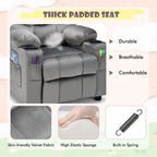 SEDOL Deluxe Larger Kids Recliner Armchair with Dual Cup Holders and Storage Pockets Premium Velvet Children’s Lounge Chair with 130° Adjustable Backrest & Pine Wood Frame