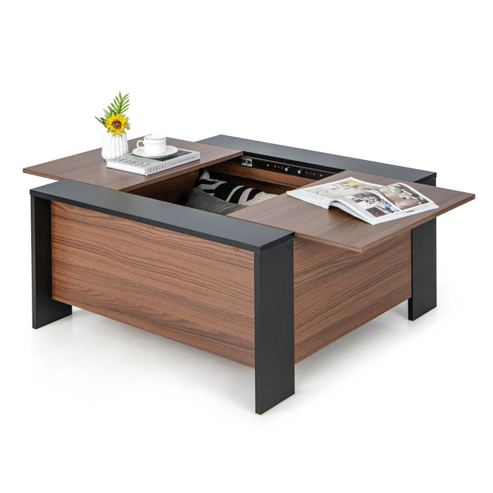 92Cm Square Coffee Table with Sliding Top and Hidden Compartment