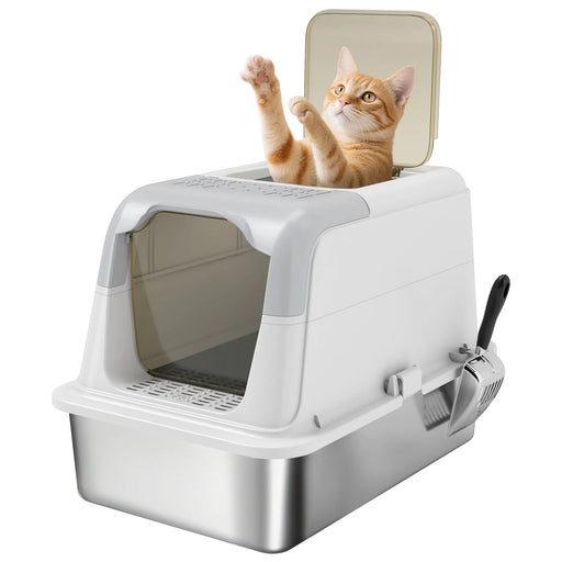 Stainless Steel Cat Litter Box – Enclosed Odour-Resistant Litter Tray