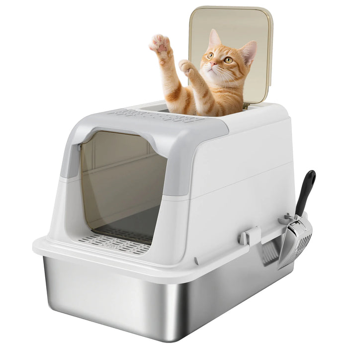 Stainless Steel Cat Litter Box – Enclosed Odour-Resistant Litter Tray
