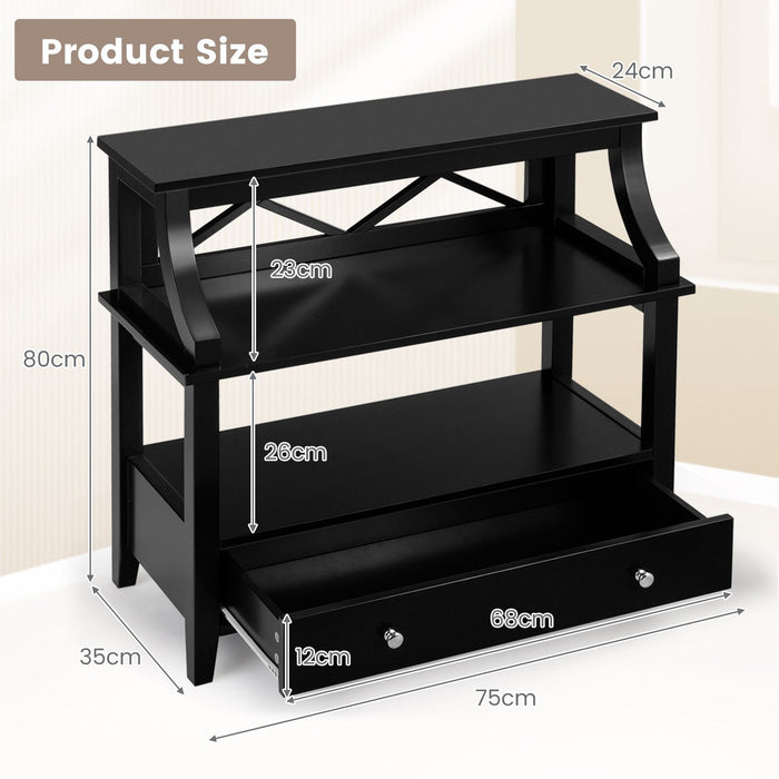 3-Tier X-Shaped Console Table with Drawer and Open Storage Shelves