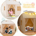 SEDOL Kids Play Tent with Glow-in-the-Dark Stars & Padded Mat Beige Indoor Playhouse with Fairy Lights and Bunting for Toddlers Nursery and Sensory Corner