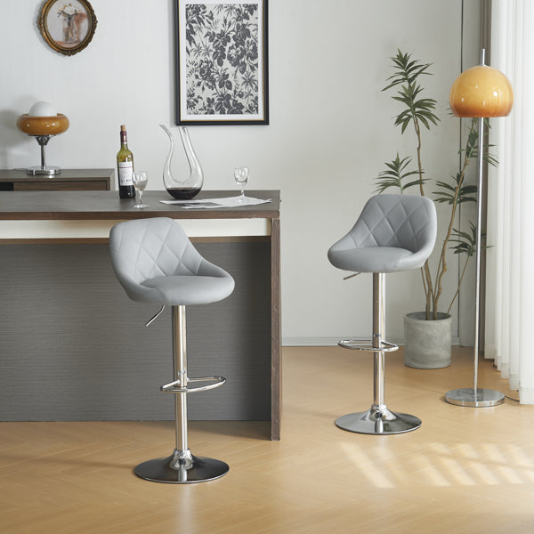 Adjustable PU Leather Counter & Bar Stool Set of 2 – Swivel 360°, Gas‑lift Height, Backrest, Foot‑rest – Grey