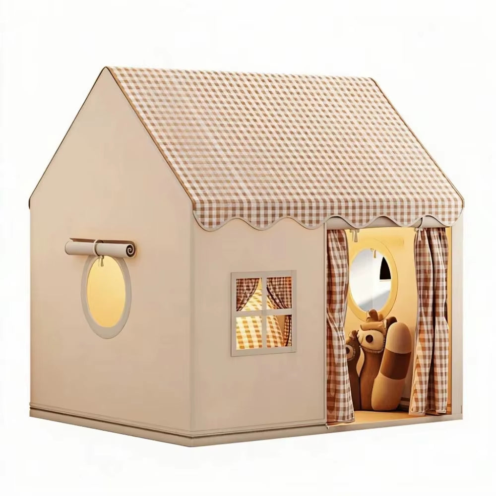 SEDOL Kids Play Tent Indoor Playhouse with LED Star Lights Large Folding Princess Castle Reading Nook and Secret Hideaway for Boys & Girls Beige