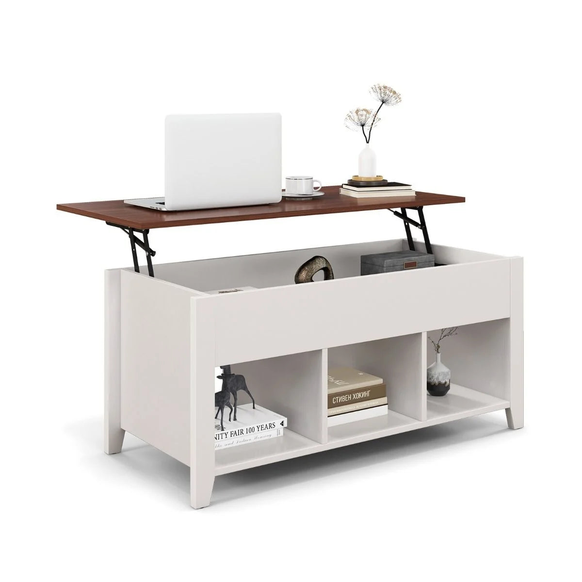 Rising Center Table with Lift Top Hidden Compartment