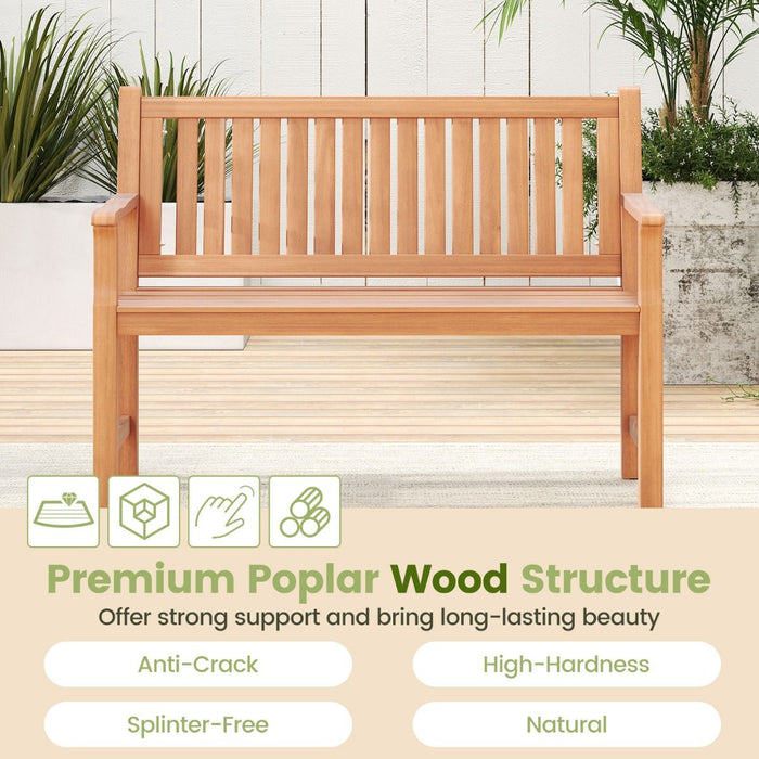 Solid Wood Garden Bench – Outdoor Seating with Curved Armrests & Backrest