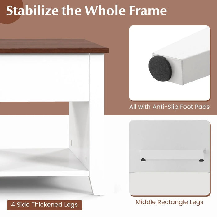 Rising Center Table with Lift Top Hidden Compartment