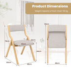Folding Dining Chair Set of 2 with Solid Wood Frame and Padded Seat
