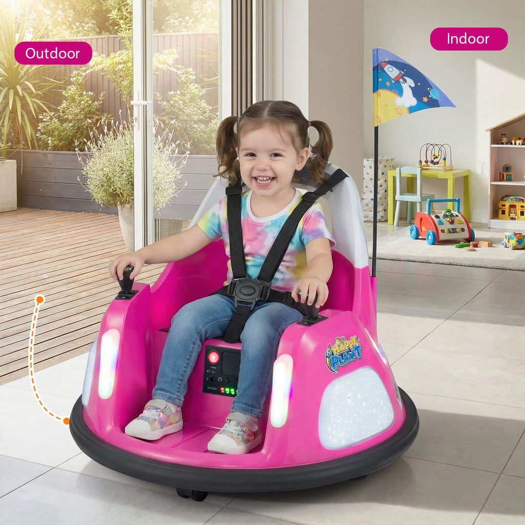 SEDOL 12V High-Performance Kids Bumper Car with 5-Point Safety Harness 360° Zero-Turn Dual Joysticks Parental Remote Control and 5-Mode LED Light Show