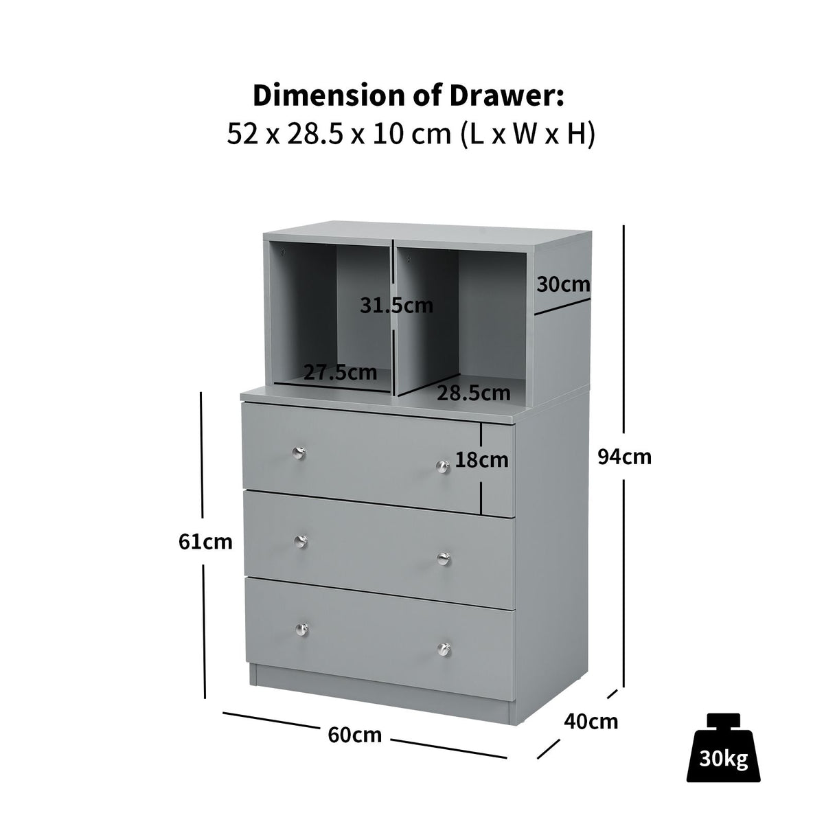 3-Drawer Dresser with 2 Open Compartments for Living Room Bedroom