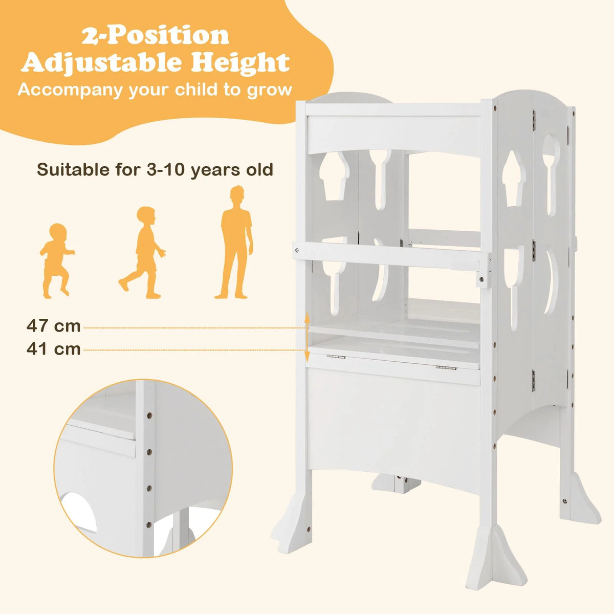 SEDOL Folding Montessori Learning Tower for Toddlers Space-Saving Height Adjustable Kitchen Helper Stool with Safety Latches and Full-Surround Guardrails