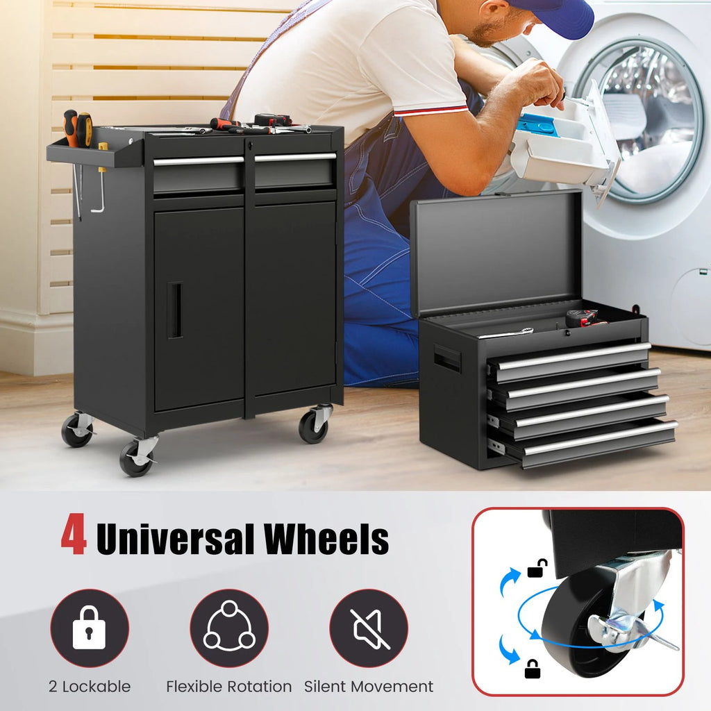 High-Capacity Rolling Tool Cabinet – Lockable Wheels, Metal 2‑in‑1 Chest & Base