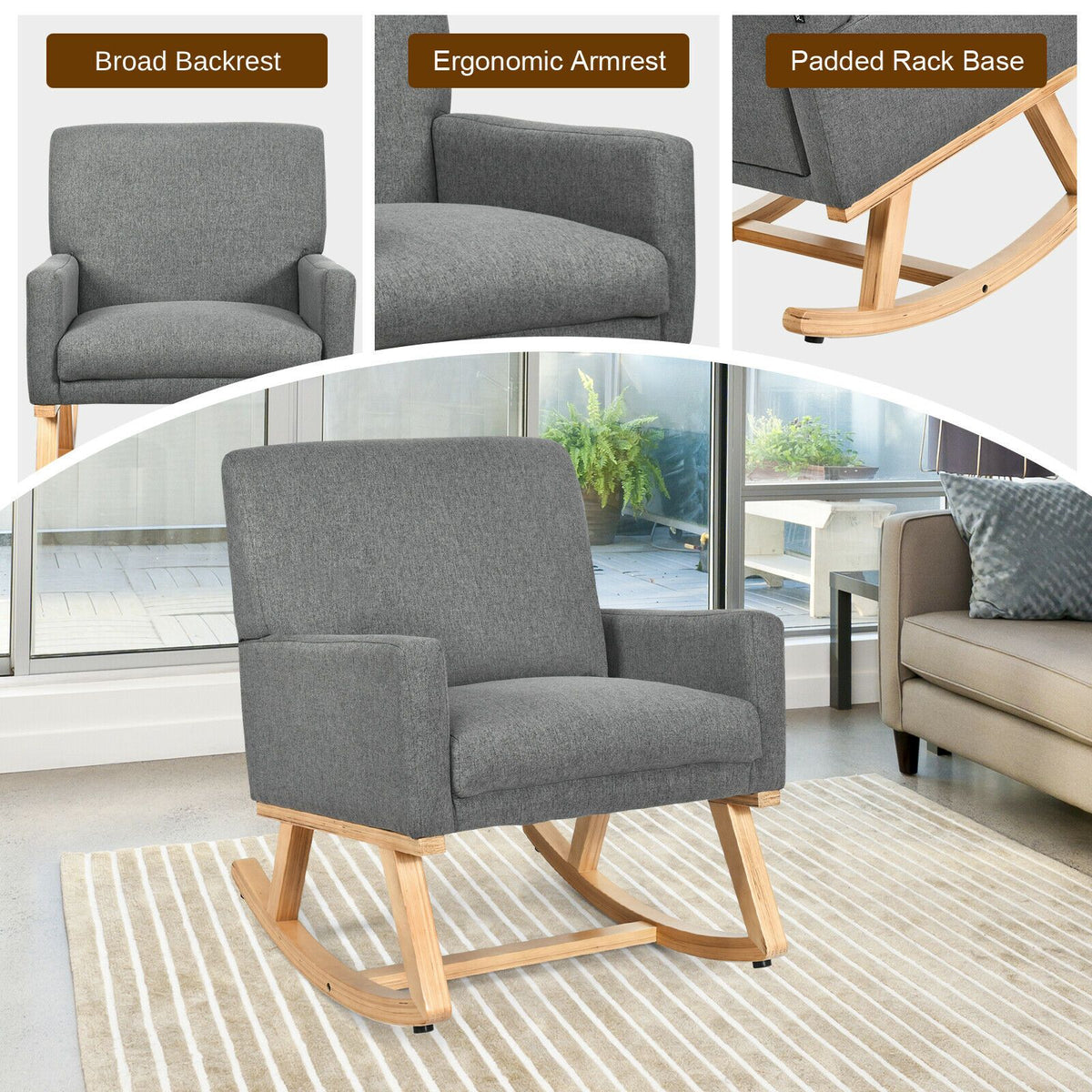 Fabric Upholstered Recliner Rocking Chair Armchair Lounge Sofa Seat Relax Rocker