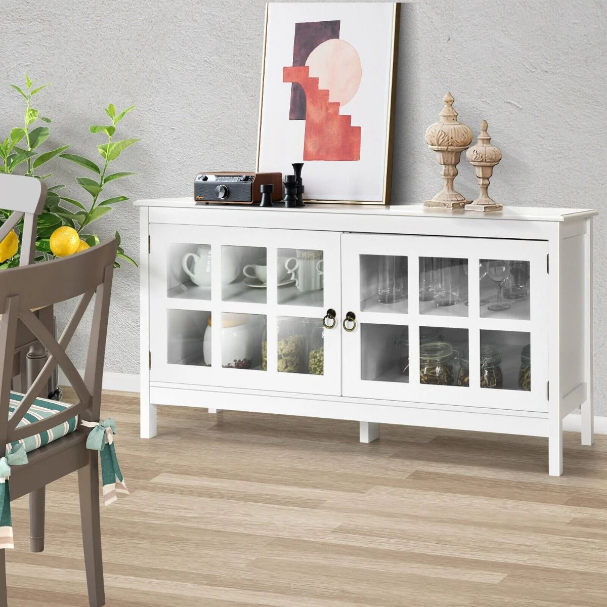 Modern Wooden TV Stand with Tempered Glass Doors for Tvs up to 50''