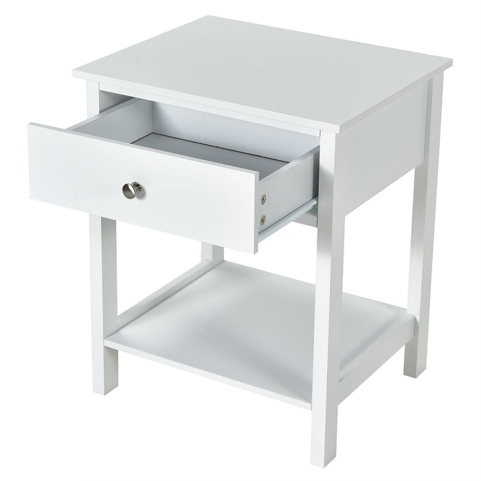 2 Pieces Wooden Nightstand with Drawer and Storage Shelf