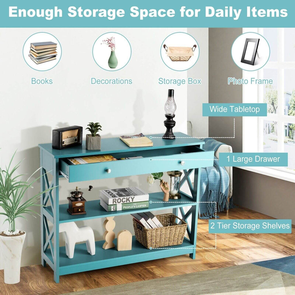 3-Tier Console Table with 1 Drawer and 2 Storage Shelves
