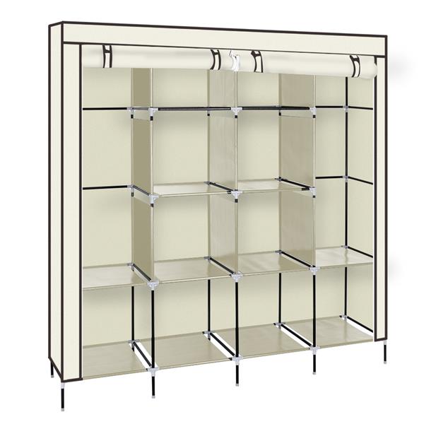 67" Portable Clothes Wardrobe – 12-Shelf Fabric Closet Organiser (Beige)