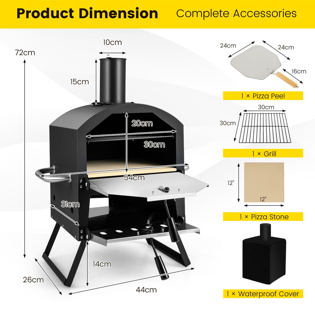 Outdoor Pizza Oven with Waterproof Cover and Anti-Scalding Handles
