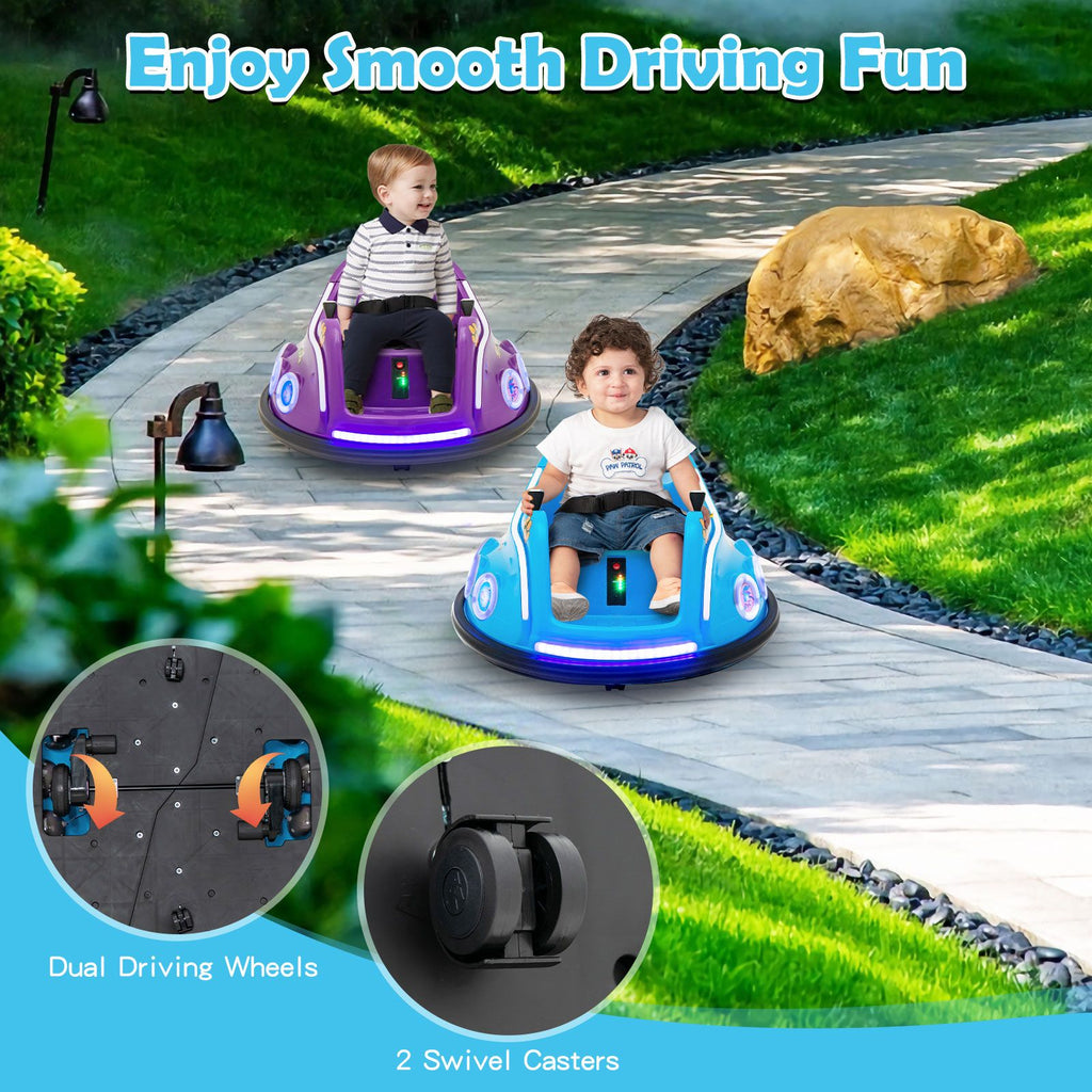 SEDOL 12V High-Performance Kids Bumper Car with 360° Rotation Parental Remote Control Wireless Bluetooth Audio and LED Light Show – 30kg Capacity