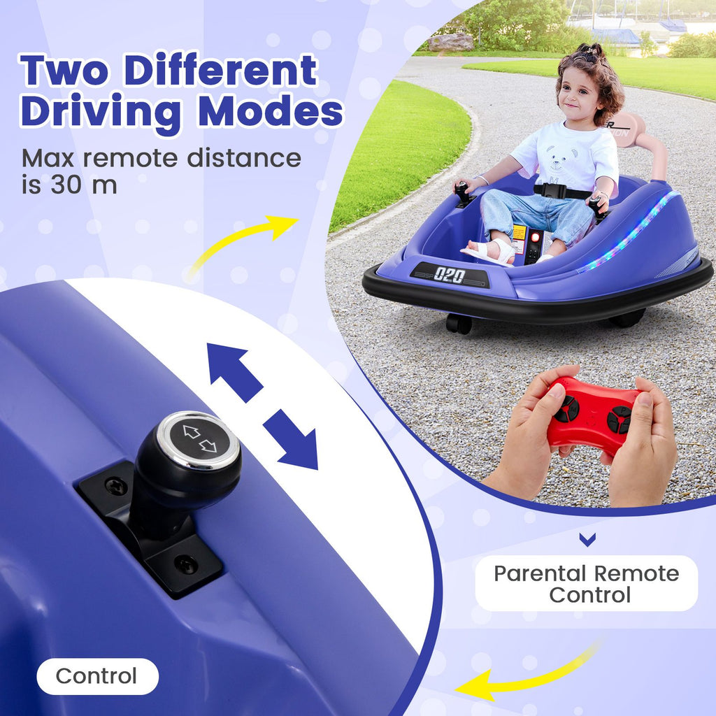 SEDOL 12V High-Performance Kids Bumper Car with 360° Zero-Turn Dual Joysticks 30m Parental Remote Override and Shock-Absorbing Elastic Bumper