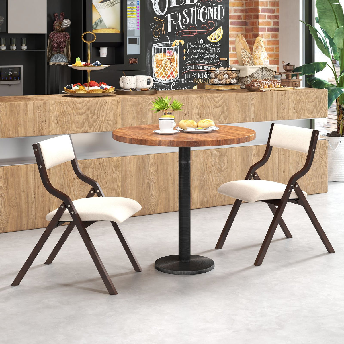 Folding Dining Chair Set of 2 with Solid Wood Frame and Padded Seat