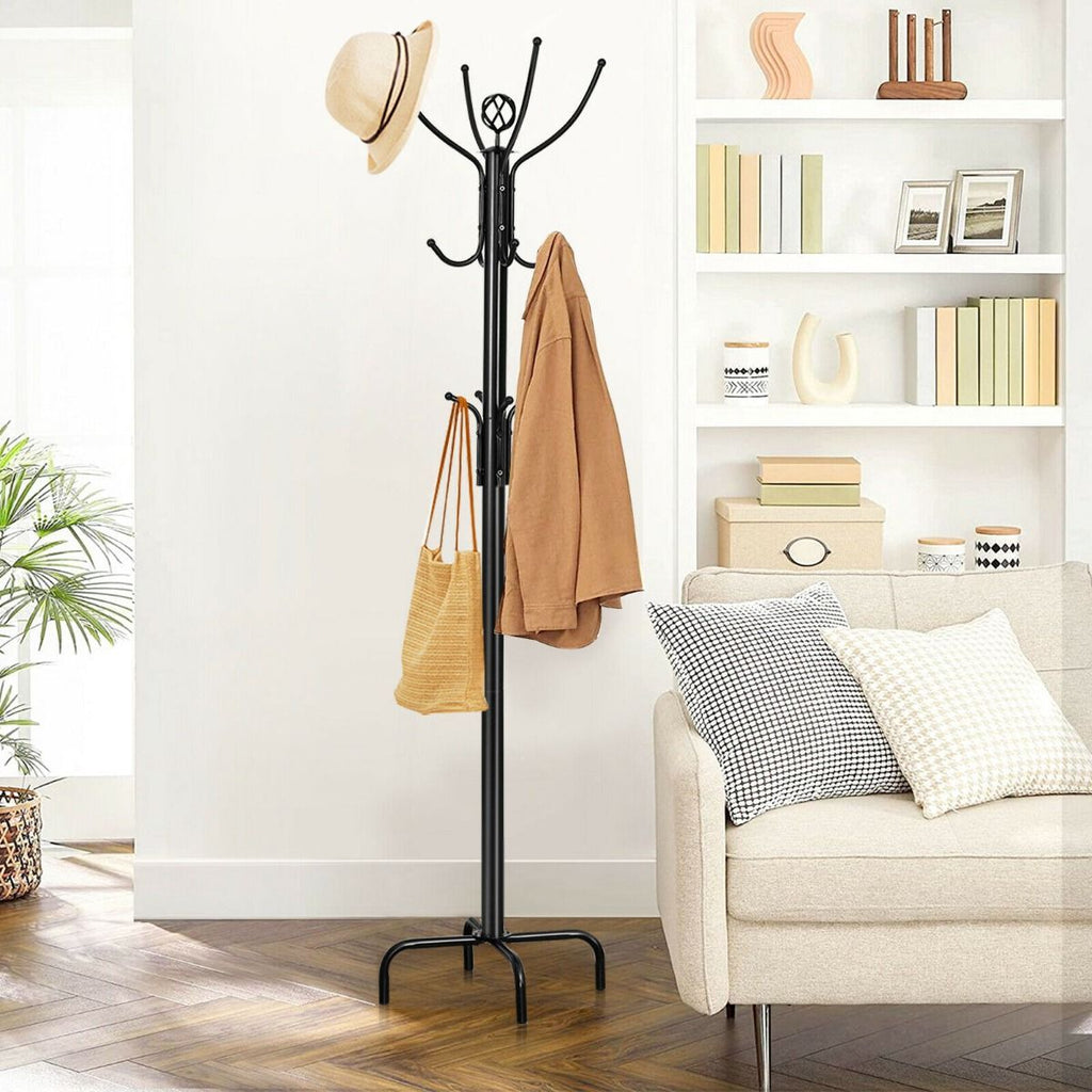 Modern Freestanding Metal Coat Stand with 12 Hooks