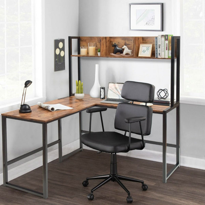 L-Shaped Corner Computer Desk with Storage Bookshelf